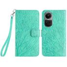 For OPPO Reno10 Pro Global Tree Birds Embossed Pattern Leather Phone Case(Green) - 1