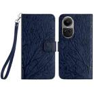 For OPPO Reno10 Pro Global Tree Birds Embossed Pattern Leather Phone Case(Blue) - 1