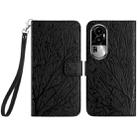 For OPPO Reno10 Pro+ Tree Birds Embossed Pattern Leather Phone Case(Black) - 1