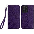 For OPPO Reno8 Tree Birds Embossed Pattern Leather Phone Case(Purple) - 1