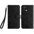 For OPPO Reno8 Tree Birds Embossed Pattern Leather Phone Case(Black) - 1