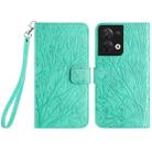 For OPPO Reno8 Tree Birds Embossed Pattern Leather Phone Case(Green) - 1