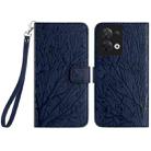 For OPPO Reno8 Tree Birds Embossed Pattern Leather Phone Case(Blue) - 1