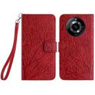 For Realme 11 4G Tree Birds Embossed Pattern Leather Phone Case(Red) - 1