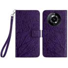 For Realme 11 4G Tree Birds Embossed Pattern Leather Phone Case(Purple) - 1