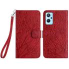 For Realme 9i / OPPO A36 Tree Birds Embossed Pattern Leather Phone Case(Red) - 1