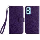 For Realme 9i / OPPO A36 Tree Birds Embossed Pattern Leather Phone Case(Purple) - 1