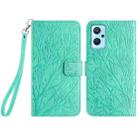 For Realme 9i / OPPO A36 Tree Birds Embossed Pattern Leather Phone Case(Green) - 1