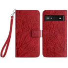 For Google Pixel 7a Tree Birds Embossed Pattern Leather Phone Case(Red) - 1