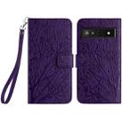 For Google Pixel 7a Tree Birds Embossed Pattern Leather Phone Case(Purple) - 1