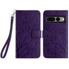 For Google Pixel 7 Pro Tree Birds Embossed Pattern Leather Phone Case(Purple) - 1