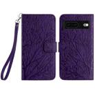 For Google Pixel 7 Tree Birds Embossed Pattern Leather Phone Case(Purple) - 1