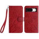 For Google Pixel 8 Tree Birds Embossed Pattern Leather Phone Case(Red) - 1