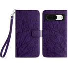 For Google Pixel 8 Tree Birds Embossed Pattern Leather Phone Case(Purple) - 1