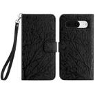 For Google Pixel 8 Tree Birds Embossed Pattern Leather Phone Case(Black) - 1