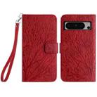 For Google Pixel 8 Pro Tree Birds Embossed Pattern Leather Phone Case(Red) - 1