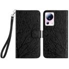 For Xiaomi 13 Lite Tree Birds Embossed Pattern Leather Phone Case(Black) - 1