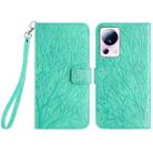 For Xiaomi 13 Lite Tree Birds Embossed Pattern Leather Phone Case(Green) - 1