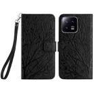 For Xiaomi 13 Pro Tree Birds Embossed Pattern Leather Phone Case(Black) - 1