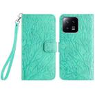For Xiaomi 13 Pro Tree Birds Embossed Pattern Leather Phone Case(Green) - 1