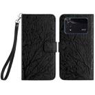 For Xiaomi Poco M4 Pro 4G Tree Birds Embossed Pattern Leather Phone Case(Black) - 1