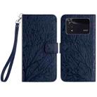 For Xiaomi Poco M4 Pro 4G Tree Birds Embossed Pattern Leather Phone Case(Blue) - 1