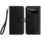 For Xiaomi Poco X4 Pro 5G Tree Birds Embossed Pattern Leather Phone Case(Black) - 1