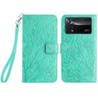 For Xiaomi Poco X4 Pro 5G Tree Birds Embossed Pattern Leather Phone Case(Green) - 1