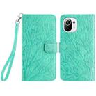 For Xiaomi 11 Lite Tree Birds Embossed Pattern Leather Phone Case(Green) - 1