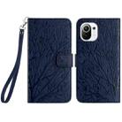 For Xiaomi 11 Lite Tree Birds Embossed Pattern Leather Phone Case(Blue) - 1