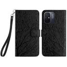 For Xiaomi Redmi 12C Tree Birds Embossed Pattern Leather Phone Case(Black) - 1