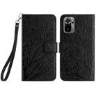 For Xiaomi Redmi Note 10 4G Tree Birds Embossed Pattern Leather Phone Case(Black) - 1