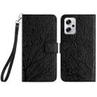 For Xiaomi Redmi Note 11T Pro Tree Birds Embossed Pattern Leather Phone Case(Black) - 1