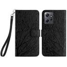 For Xiaomi Redmi Note 12 4G Global Tree Birds Embossed Pattern Leather Phone Case(Black) - 1