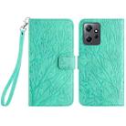 For Xiaomi Redmi Note 12 4G Global Tree Birds Embossed Pattern Leather Phone Case(Green) - 1
