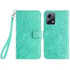 For Xiaomi Redmi Note 12 5G Global Tree Birds Embossed Pattern Leather Phone Case(Green) - 1