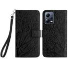 For Xiaomi Redmi Note 12 Pro+ Global Tree Birds Embossed Pattern Leather Phone Case(Black) - 1