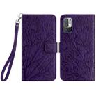 For Xiaomi Redmi Note 10 5G Tree Birds Embossed Pattern Leather Phone Case(Purple) - 1