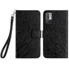 For Xiaomi Redmi Note 10 5G Tree Birds Embossed Pattern Leather Phone Case(Black) - 1