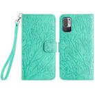 For Xiaomi Redmi Note 10 5G Tree Birds Embossed Pattern Leather Phone Case(Green) - 1