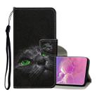 For Samsung Galaxy S10+ Colored Drawing Pattern Horizontal Flip Leather Case with Holder & Card Slots & Wallet & Lanyard(Black Cat) - 1