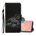 For Samsung Galaxy S10e Colored Drawing Pattern Horizontal Flip Leather Case with Holder & Card Slots & Wallet & Lanyard(Black Cat) - 1