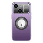 For iPhone 15 Large Window MagSafe Skin Feel PC Phone Case(Purple) - 1