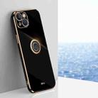 For iPhone 15 Plus XINLI Straight Edge 6D Electroplate TPU Phone Case with Ring Holder(Black) - 1