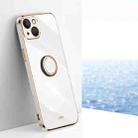 For iPhone 15 Plus XINLI Straight Edge 6D Electroplate TPU Phone Case with Ring Holder(White) - 1