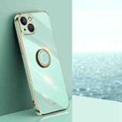 For iPhone 15 XINLI Straight Edge 6D Electroplate TPU Phone Case with Ring Holder(Mint Green) - 1