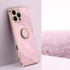 For iPhone 16 Pro Max XINLI Straight Edge 6D Electroplate TPU Phone Case with Ring Holder(Cherry Purple) - 1