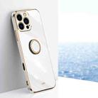 For iPhone 16 Pro Max XINLI Straight Edge 6D Electroplate TPU Phone Case with Ring Holder(White) - 1