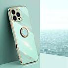 For iPhone 16 Pro Max XINLI Straight Edge 6D Electroplate TPU Phone Case with Ring Holder(Mint Green) - 1