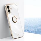 For iPhone 16 Plus XINLI Straight Edge 6D Electroplate TPU Phone Case with Ring Holder(White) - 1